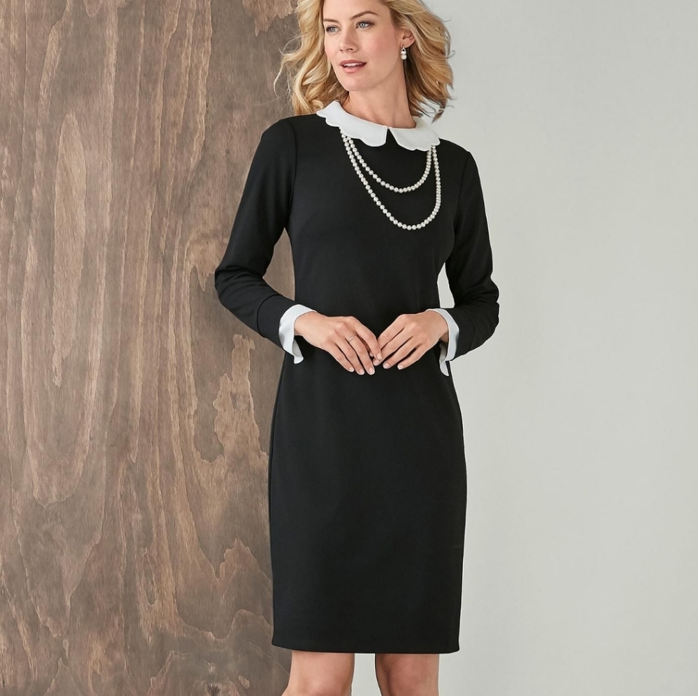 Scallop Collar Long Slve Sheath Dress